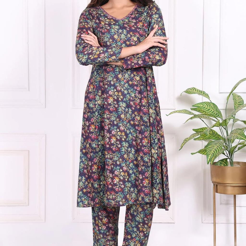 Multicolor Floral Printed Straight Rayon Kurta and Straight Pant Set
