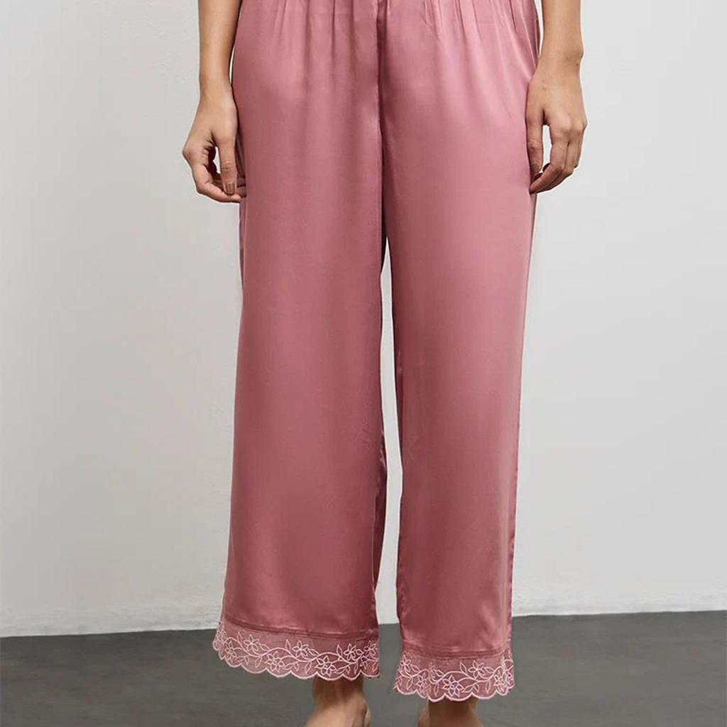 Zuba Dusty Pink Floral Embroidered Pants