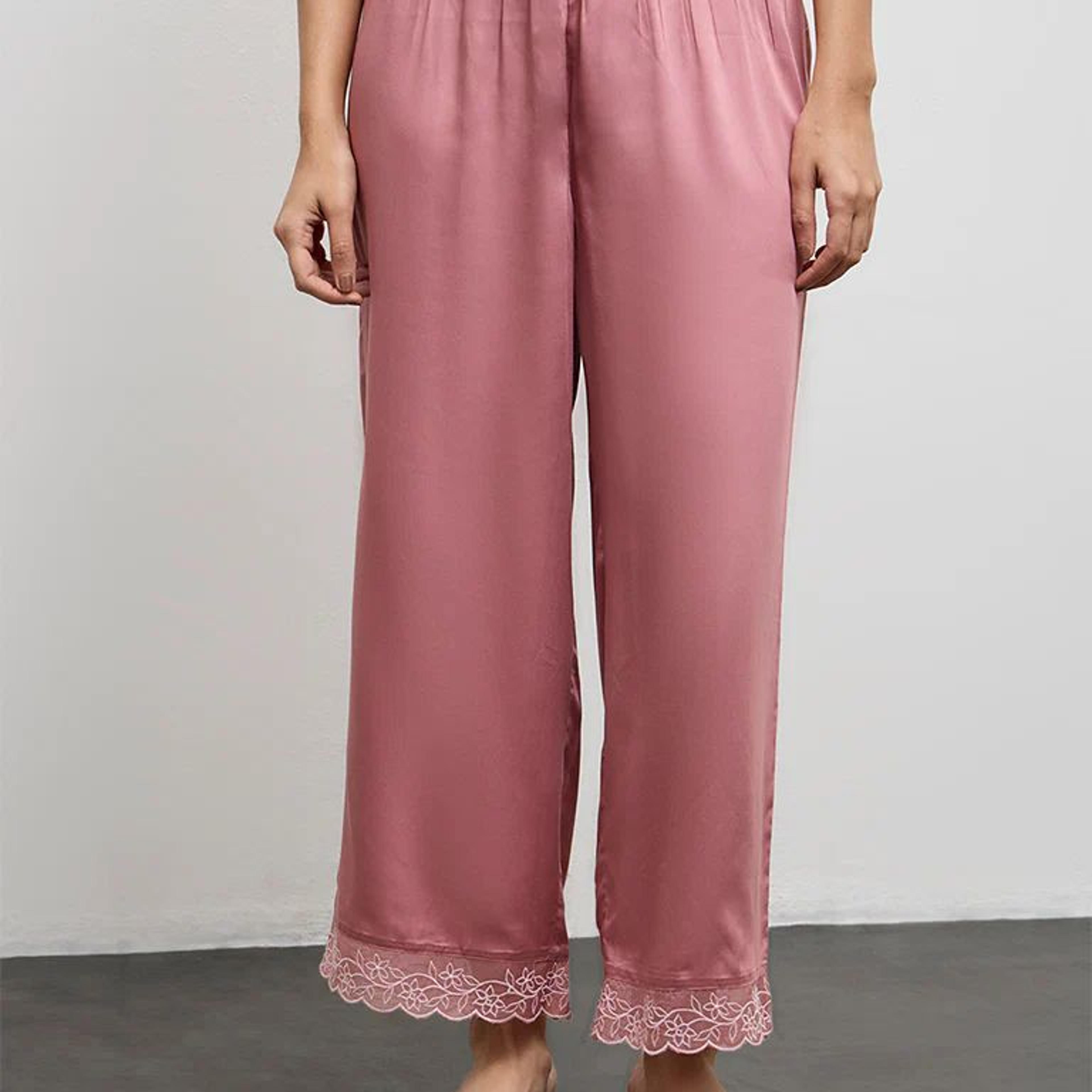Zuba Dusty Pink Floral Embroidered Pants