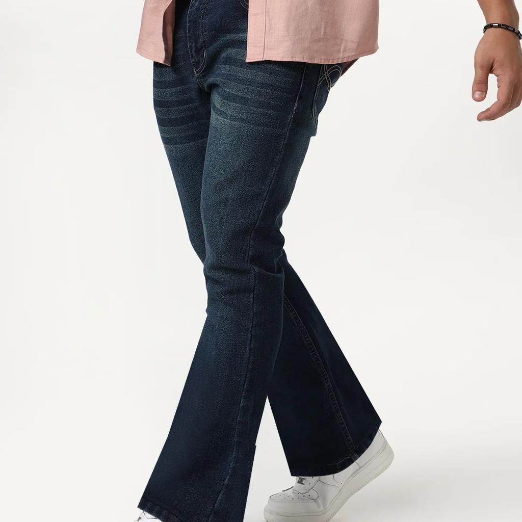 Men's Blue Bootcut Fit Mid Rise Heavy Washed Jeans Stretchable