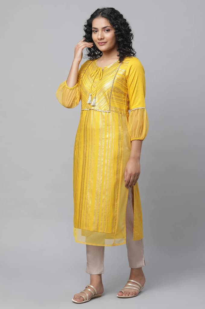 Gold Solid Straight Fit Satin Pants With Elasticated Waist — photo 5