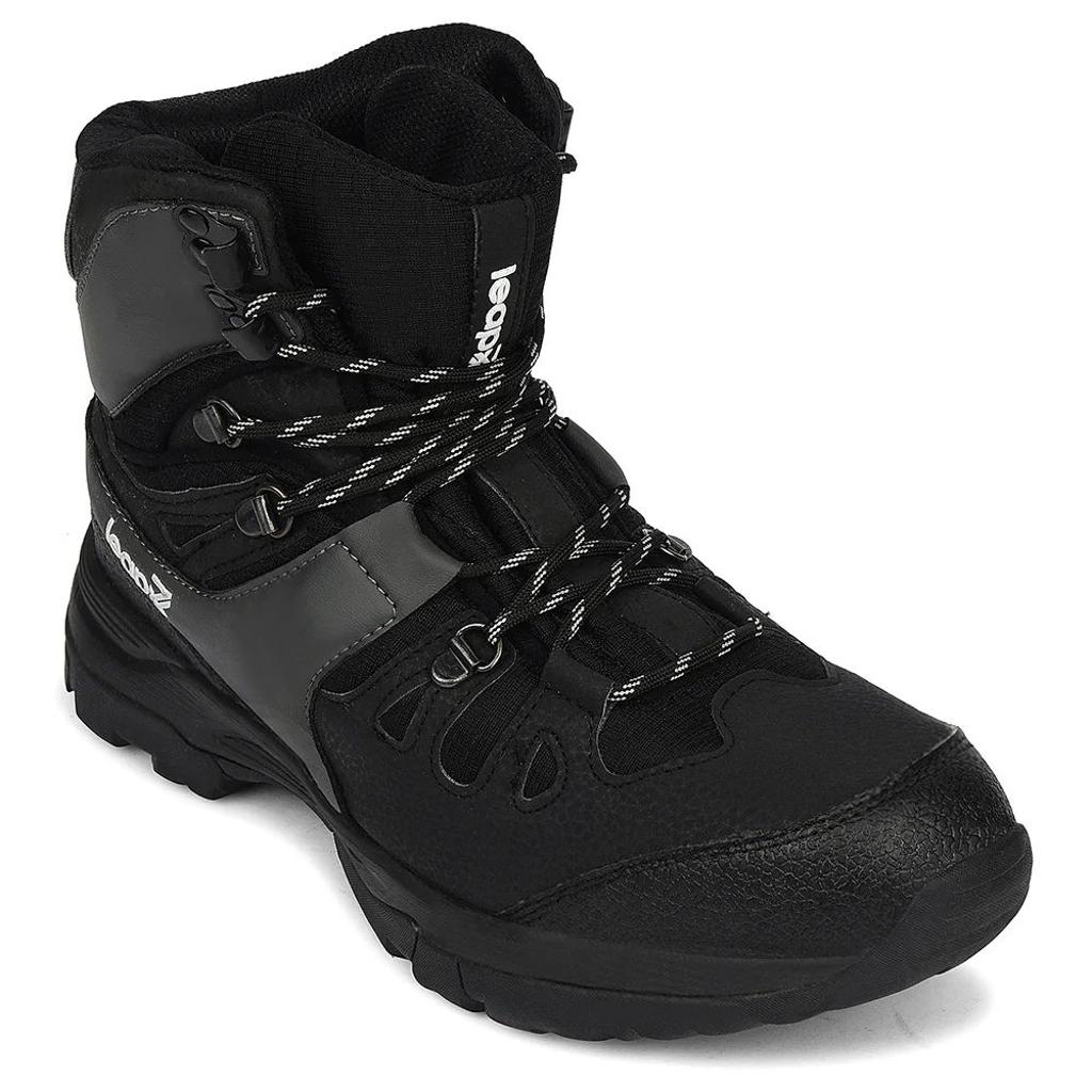 Leap7x Black Sports Lacing Trekking Shoes For Men VERTICAL-2 By Liberty