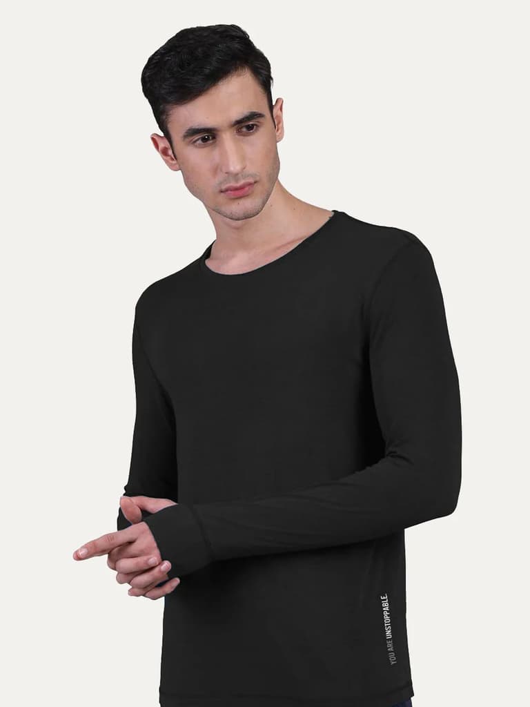 Men's Organic Bamboo Skins (Full Sleeves-Undershirt, Loungewear, Sleepwear) - Pack of 1 — Black / S / Men