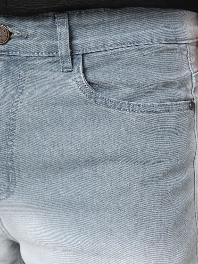 Men's Light Grey Straight Fit Heavy Washed Faded Denim Jeans Stretchable — photo 6