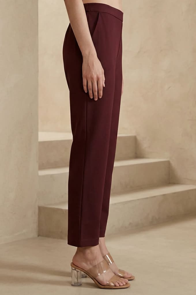 Maroon Solid Rayon Straight Fit Pants — photo 6