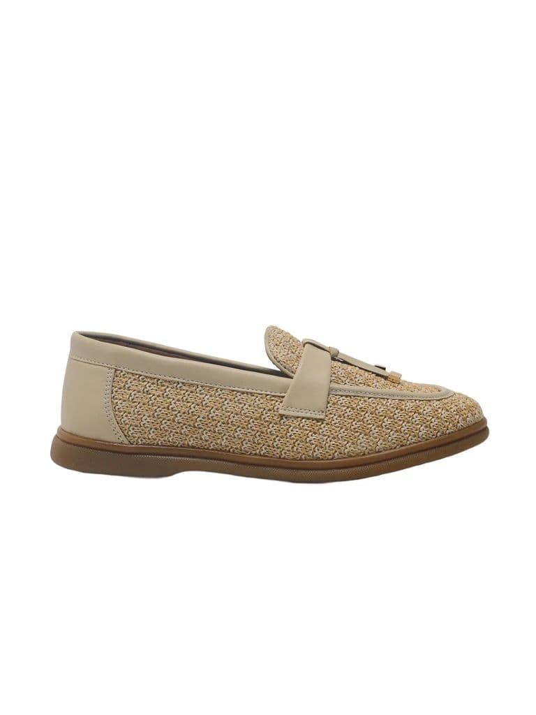 LUNA BLU Beige Natural Woven Rafia Penny Trim Loafers — photo 2