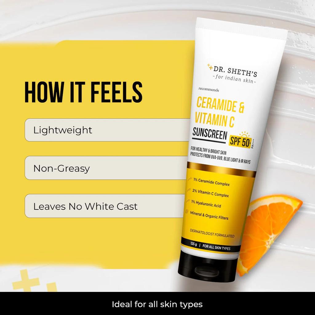 Ceramide & Vitamin C Sunscreen - 125gm In-Vivo Tested SPF 50+ PA ++++