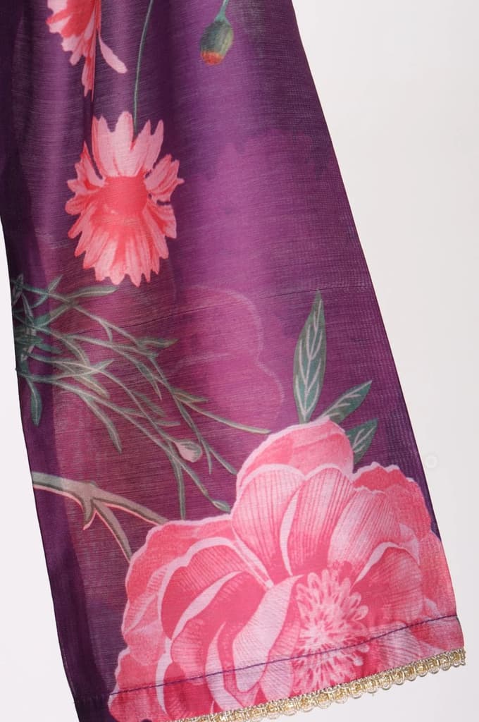 Purple Floral Printed Chanderi Straight Kurta — photo 7