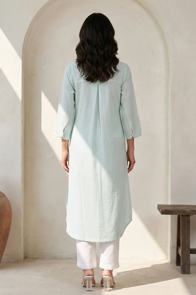 Blue Solid Rayon Straight Kurta — photo 4