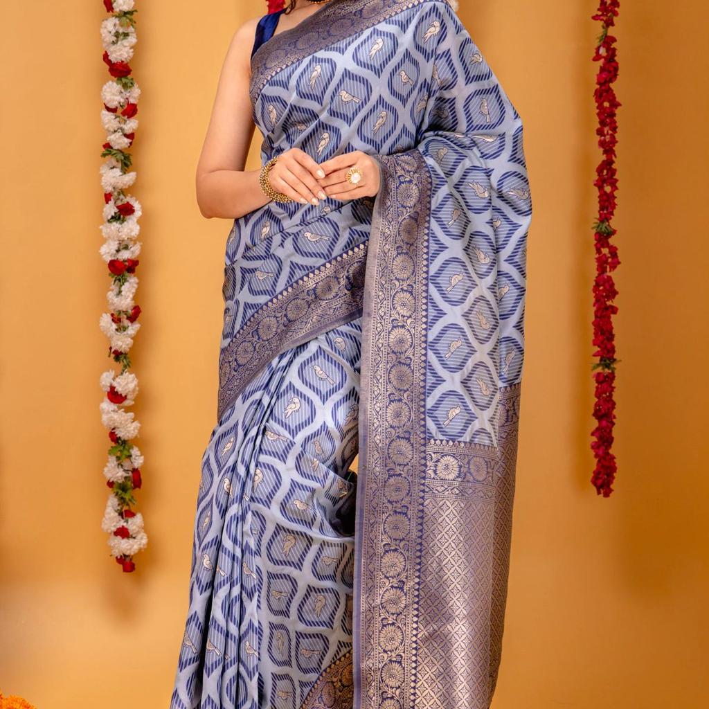 Mimosa Women's Woven Design Banarasi Style Art Silk Saree With Blouse Piece : SA00001588GYFREE