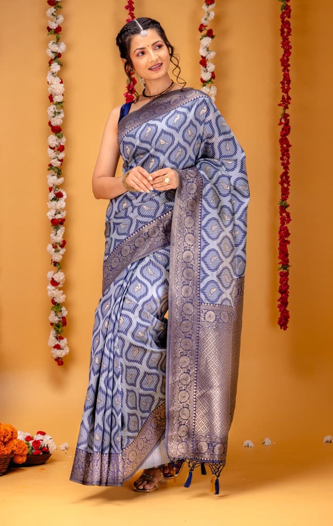 Mimosa Women's Woven Design Banarasi Style Art Silk Saree With Blouse Piece : SA00001588GYFREE — Grey