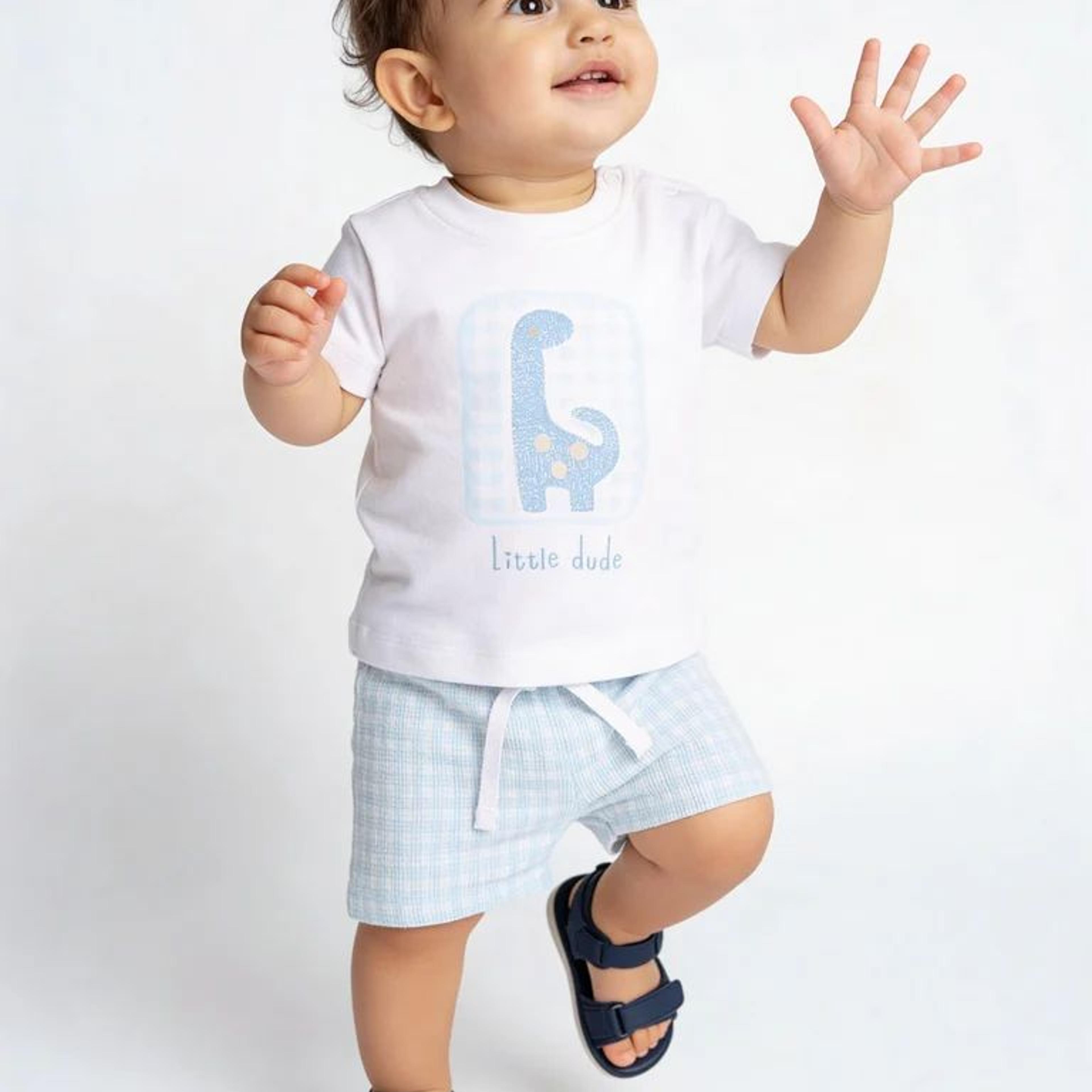 HOP Baby Boys White Printed Cotton T-Shirt and Shorts Set