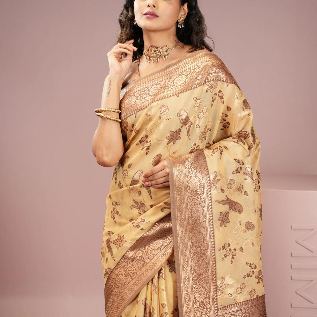 Mimosa Women's Woven Design Banarasi Style Art Silk Saree With Blouse Piece : SA00001999IVRFREE