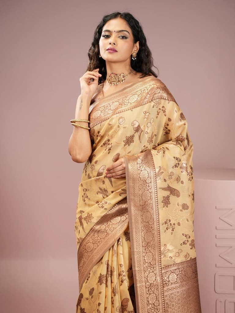 Mimosa Women's Woven Design Banarasi Style Art Silk Saree With Blouse Piece : SA00001999IVRFREE — Ivory