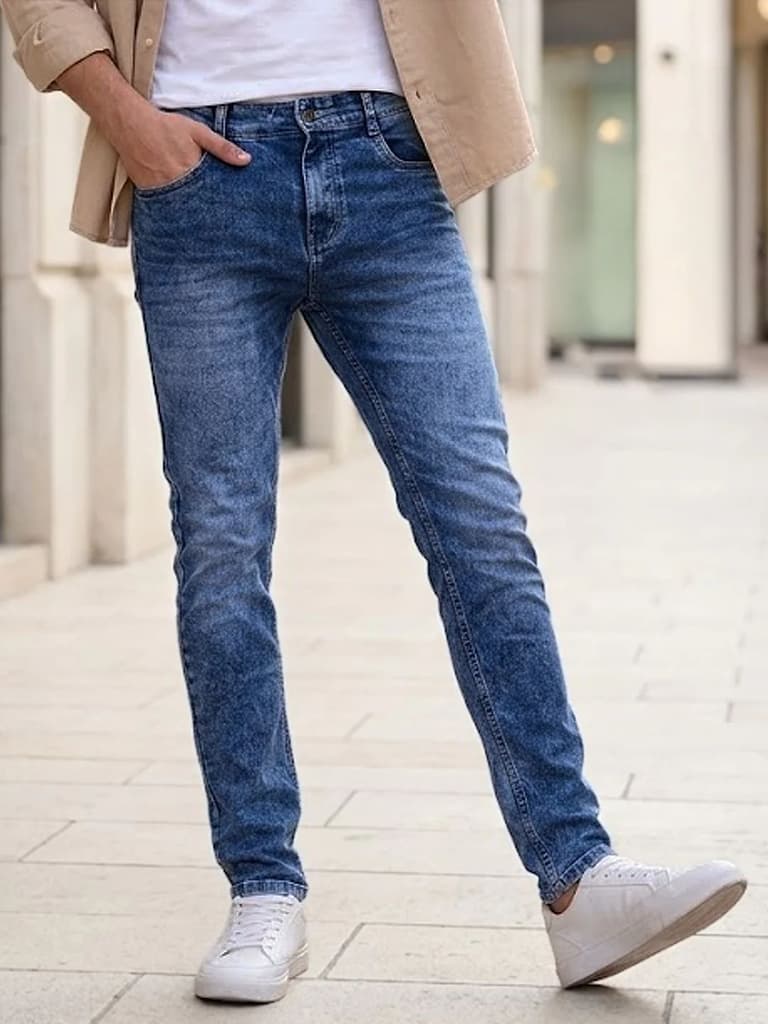 Men's Blue Skinny Fit Washed Jeans Stretchable — 28 / Blue
