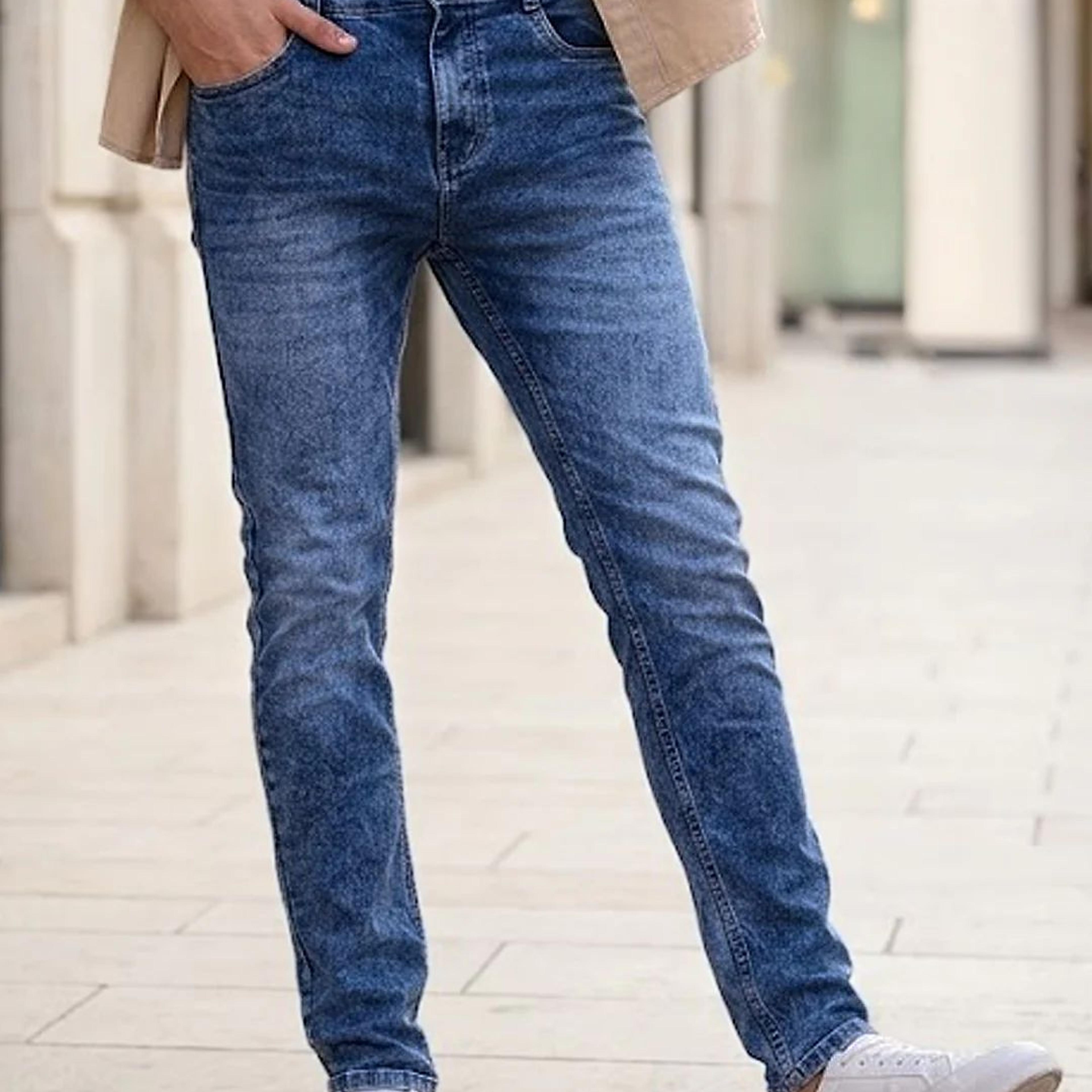 Men's Blue Skinny Fit Washed Jeans Stretchable