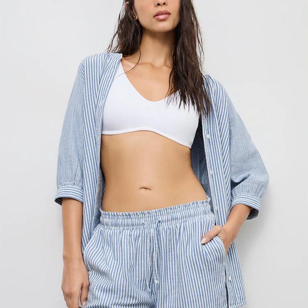 Wunderlove Blue Striped High-Rise Cotton Beach Shorts