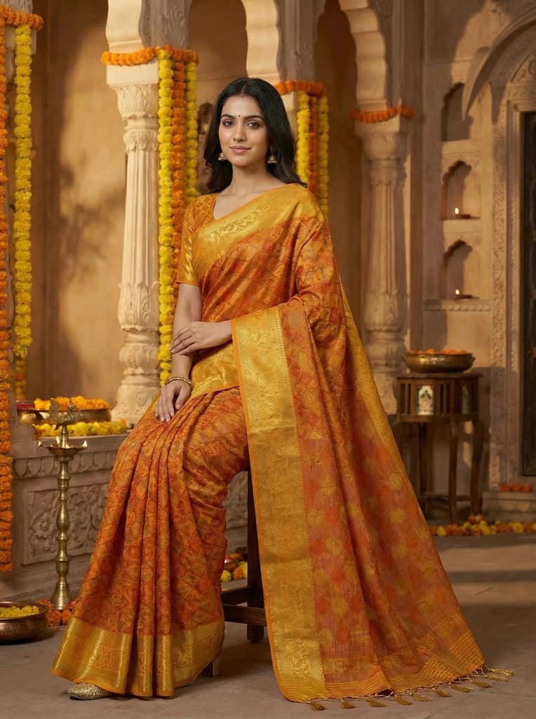 MIMOSA Women's Woven Design Patola Style Raw Silk Saree with Blouse Piece - Mustard ( SA00003140MSFREE ) — photo 4