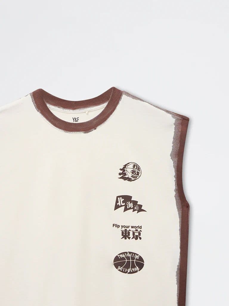 Y&F Kids Boys Off-White Printed Cotton T-Shirt — photo 5