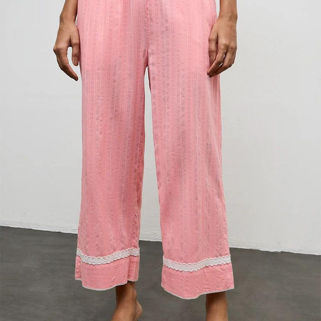 Utsa Pink Embroidered Cotton Pants