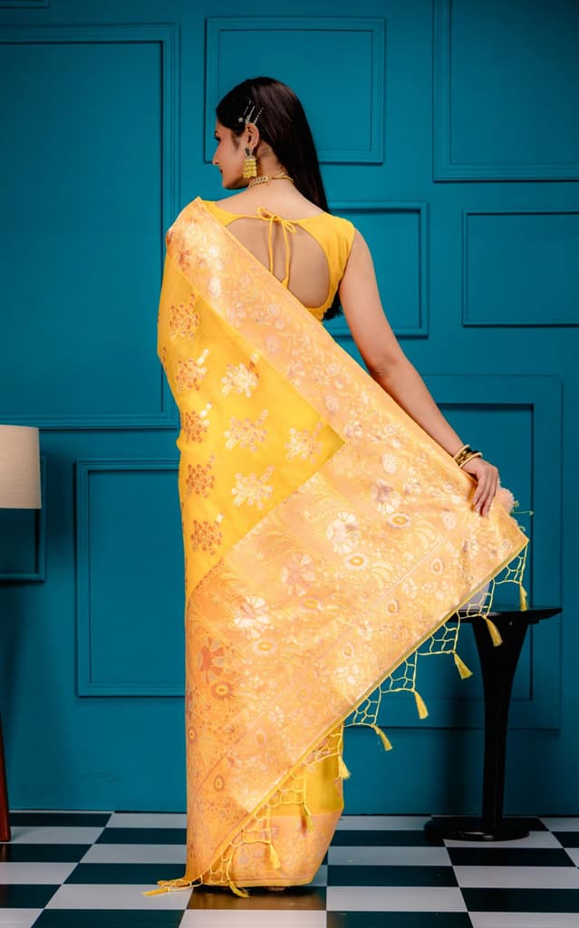 Mimosa Women's Woven Design Banarasi Style Art Silk Saree With Blouse Piece : SA00001806GDFREE — photo 6