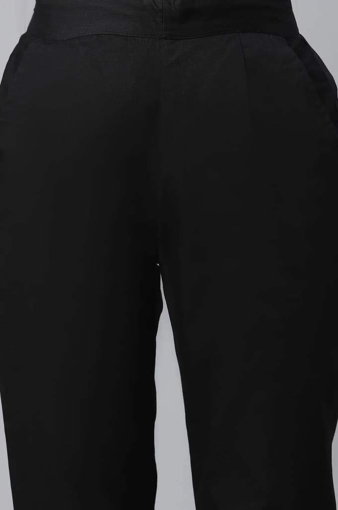 Black Solid Straight Fit Cotton Pants With Elasticated Waist — photo 7