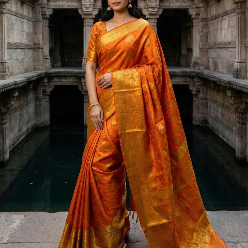 MIMOSA Women's Woven Design Kanjivaram Style Art Silk Saree with Blouse Piece - Mustard ( SA00003144MSFREE )