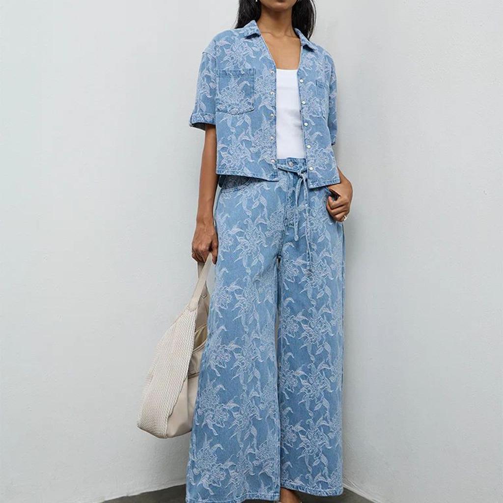 LOV Blue Floral Embroidered Denim Shirt