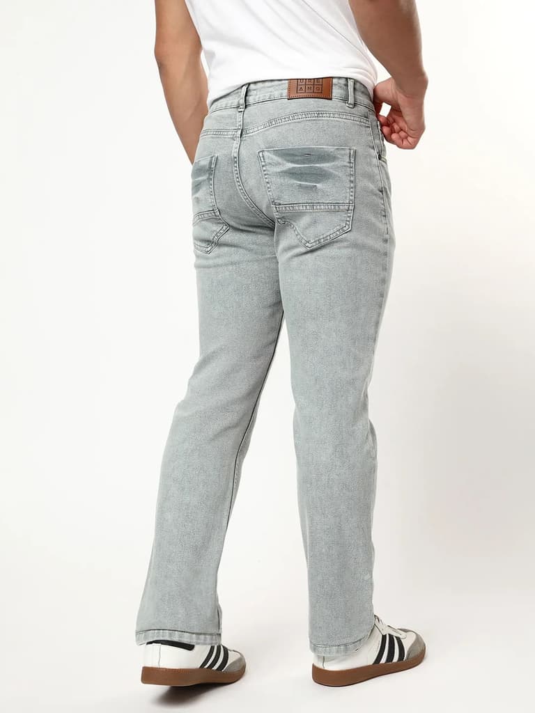 Men's Ice Grey Regular Fit Acid Washed Denim Jeans Stretchable — photo 3