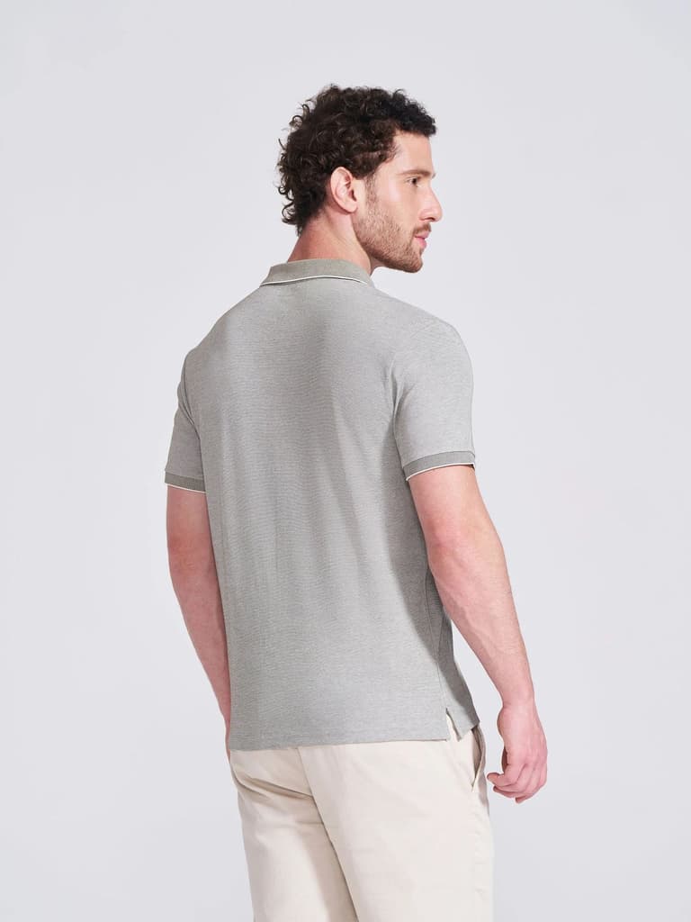 Men's Olive Self Design Polo Collar T-Shirt — photo 5