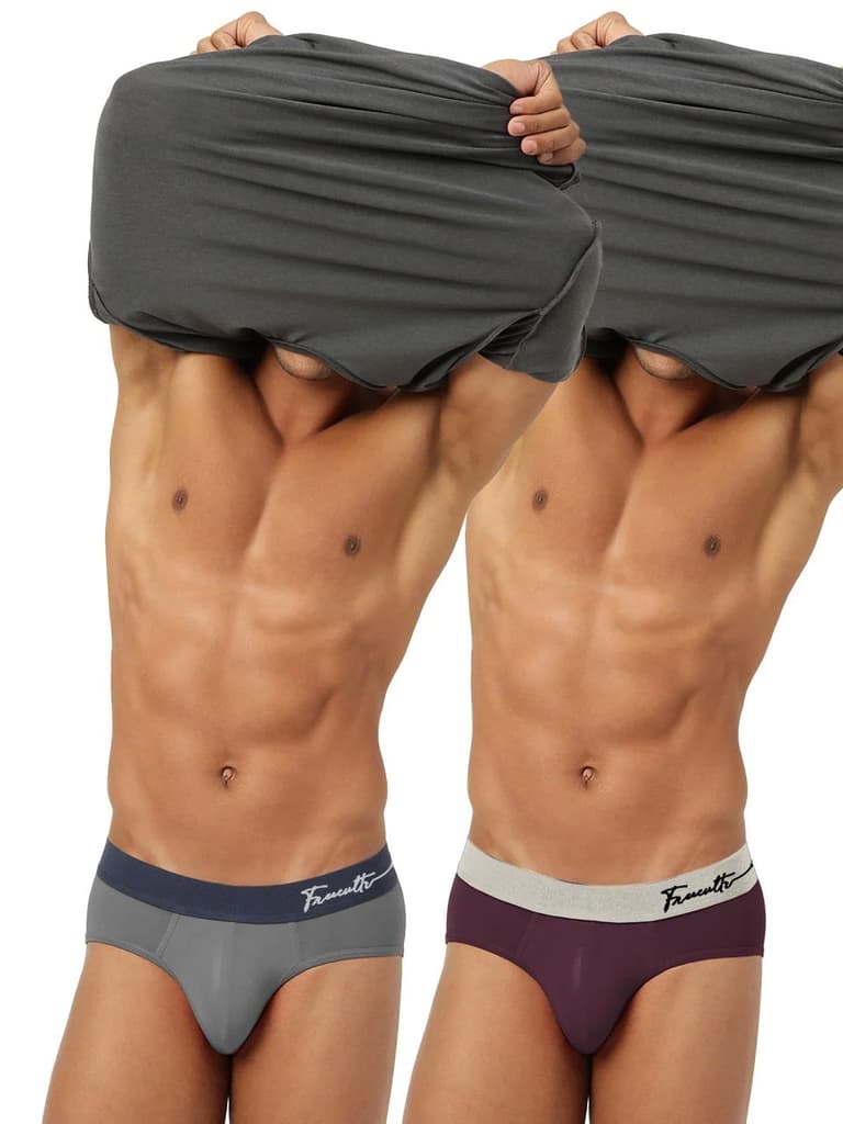 Men's Anti-Bacterial Micro Modal Brief in Cult Waistband (Pack of 2) — Smoke Grey; Sangria Wine / S / Men