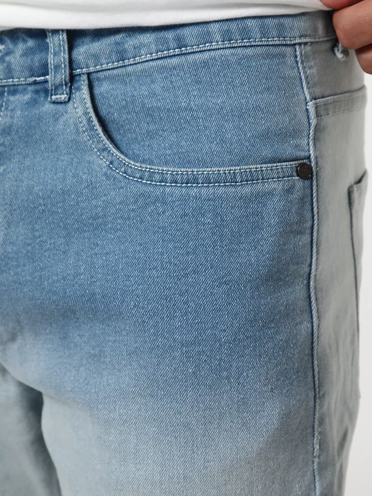 Men's Ice Blue Straight Fit Heavy Washed Faded Denim Jeans Stretchable — photo 6