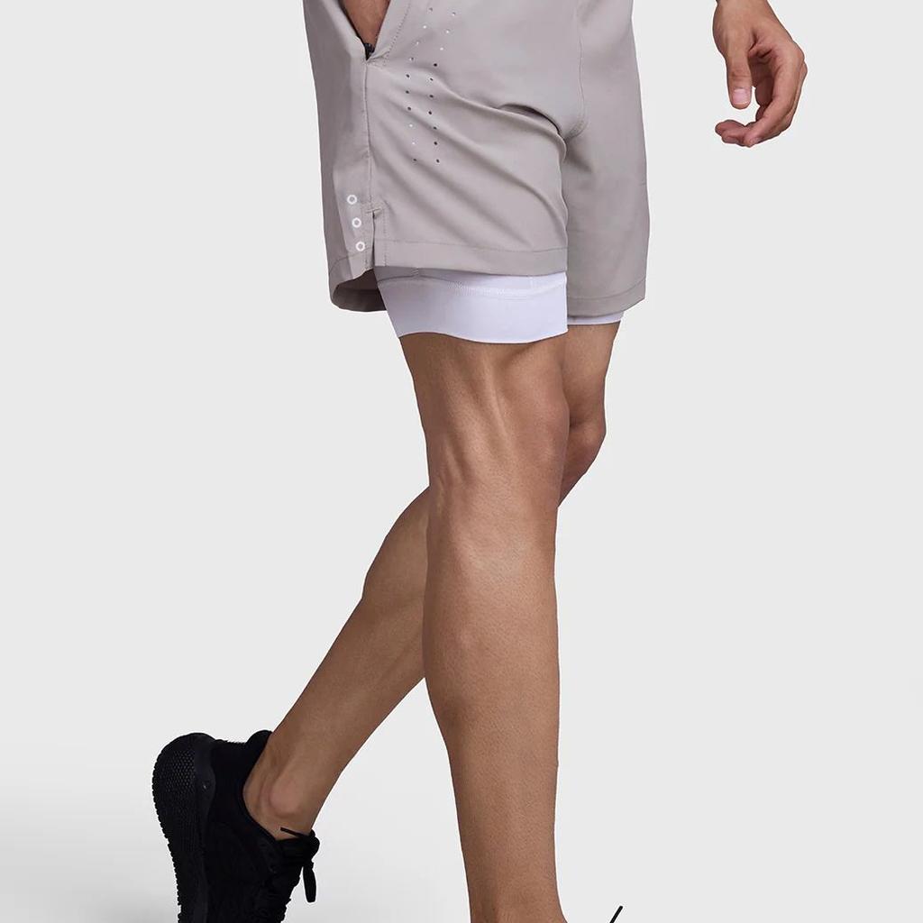 2 in 1 Laser Shorts Beige With White
