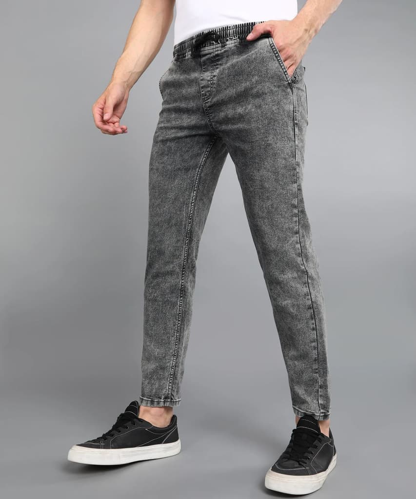 Men's Grey Regular Fit Washed Jogger Jeans Stretchable — photo 3