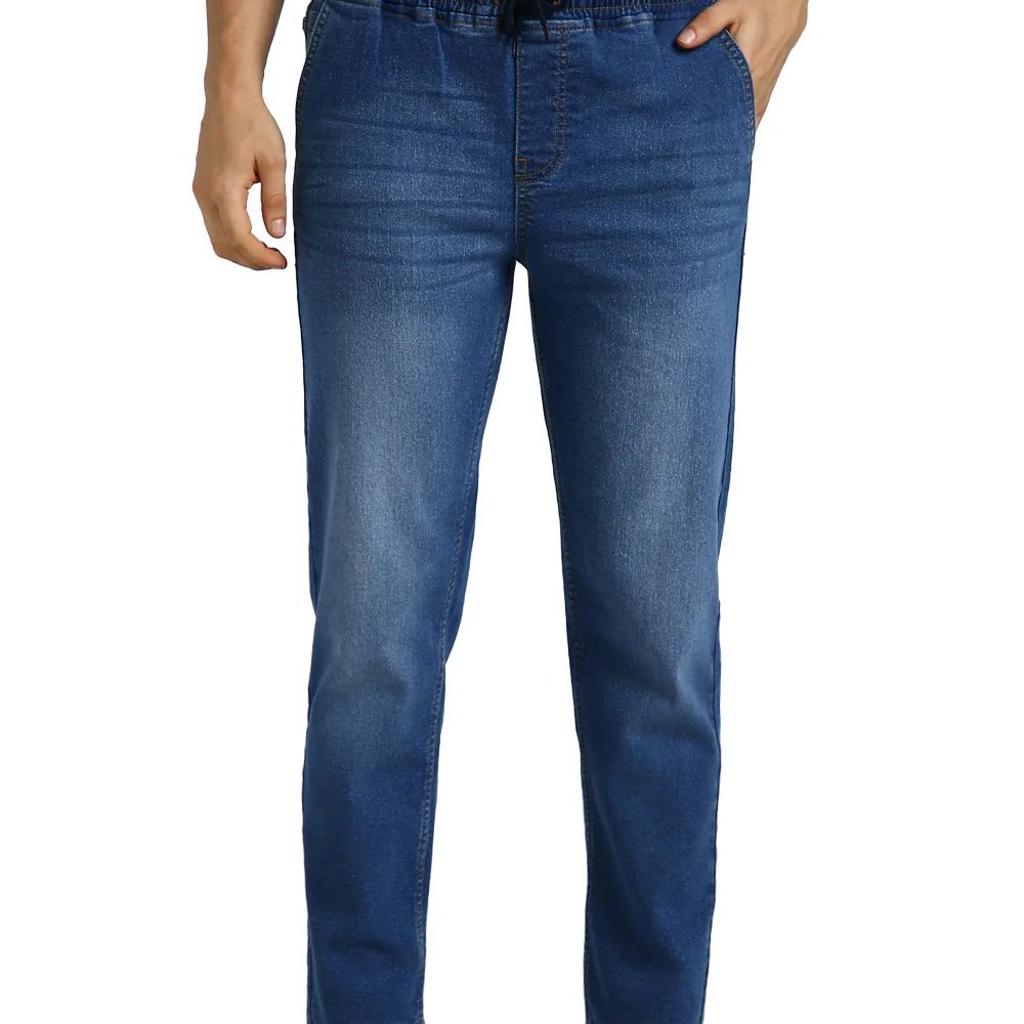 Men's Blue Regular Fit Washed Jogger Jeans Stretchable