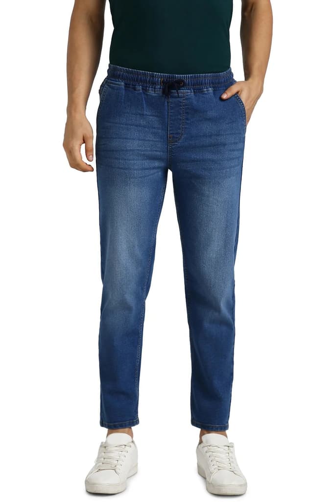 Men's Blue Regular Fit Washed Jogger Jeans Stretchable