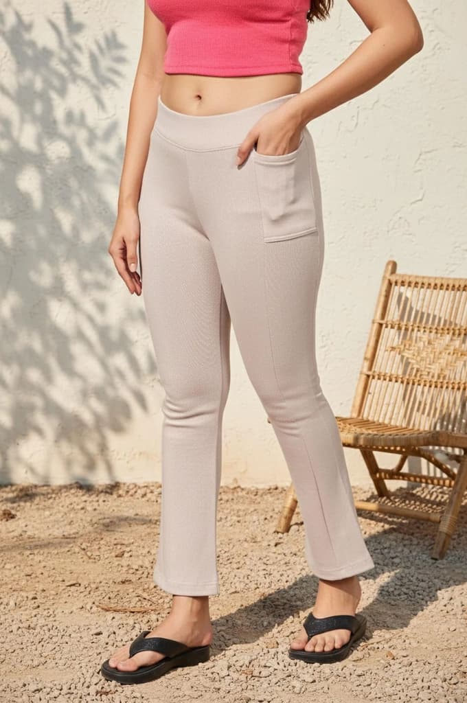 White Solid Flared Woven Tights — photo 5