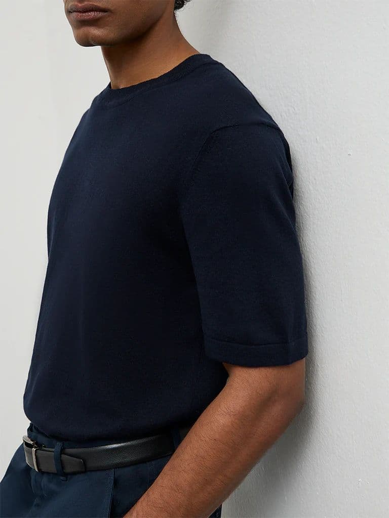 Ascot Navy Relaxed-Fit Cotton-Blend T-Shirt — photo 3