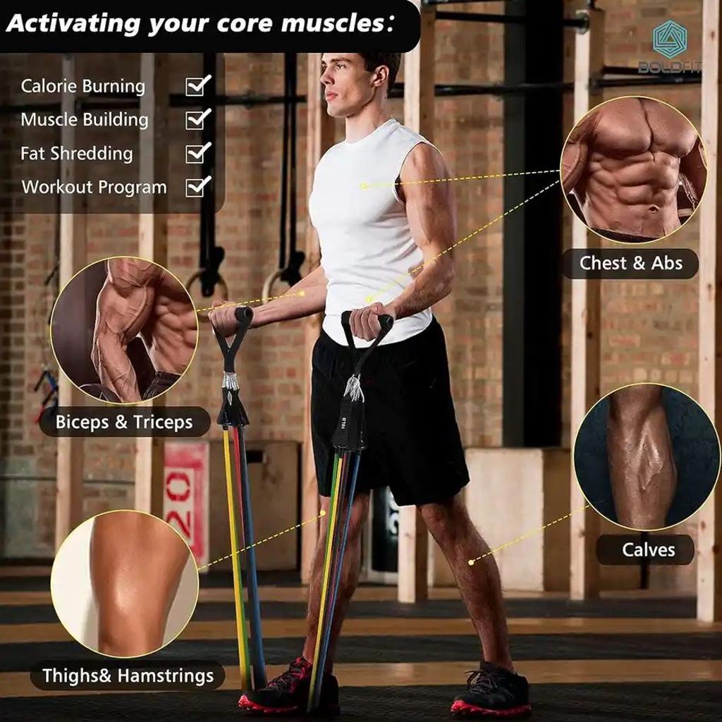 Boldfit Resistance Tube 11 Pc - Complete 11-Piece Resistance Tube Set For Full-Body Training