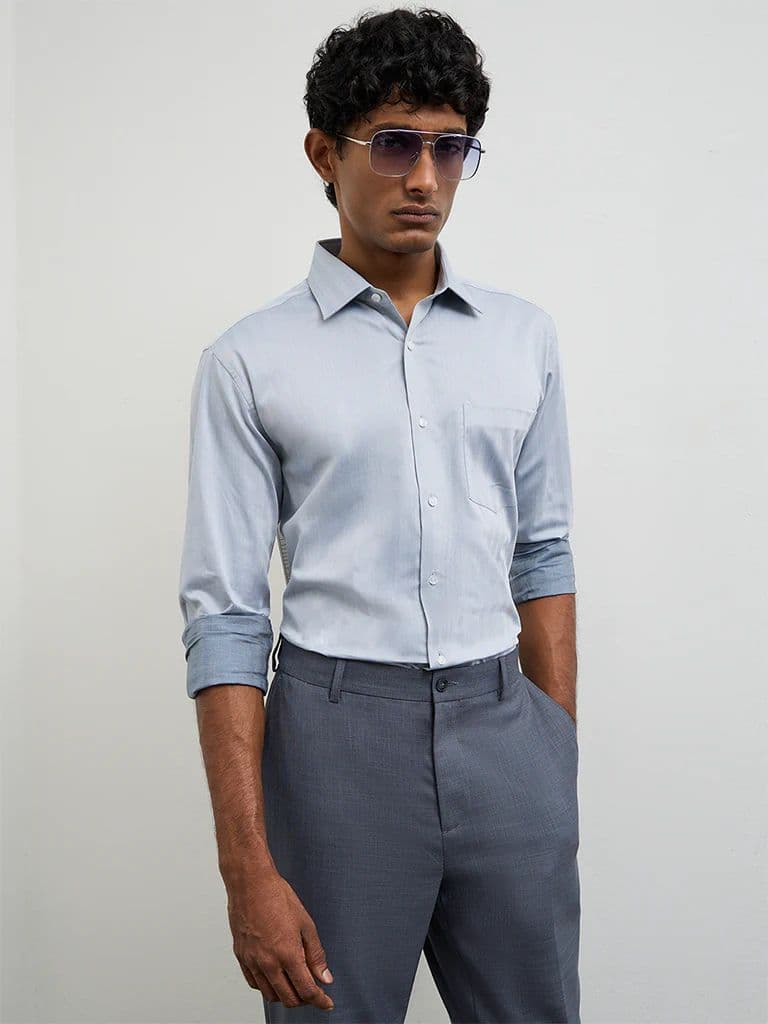 WES Formals Grey Slim-Fit Cotton Shirt — photo 2