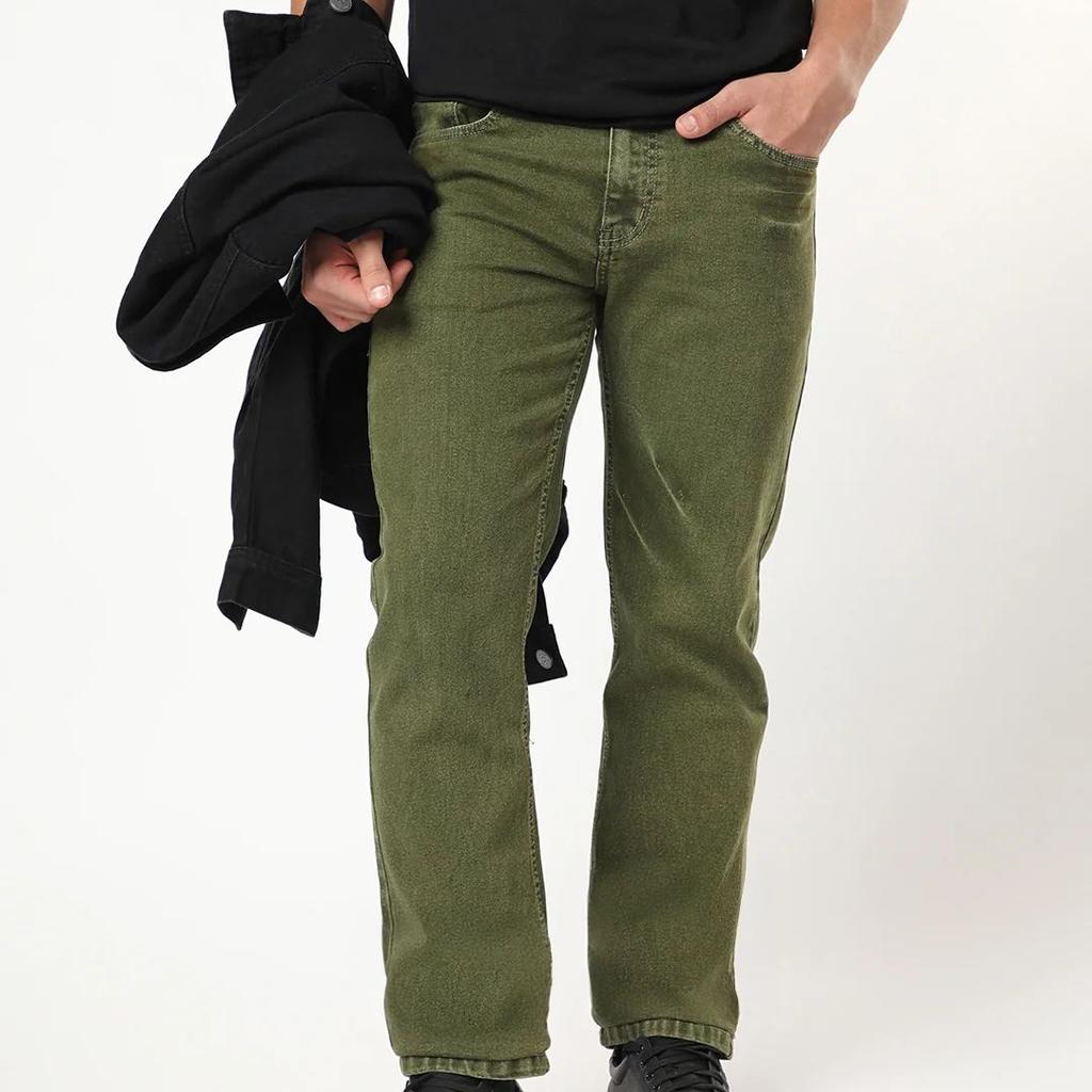 Men's Light Green Regular Fit Acid Washed Denim Jeans Stretchable