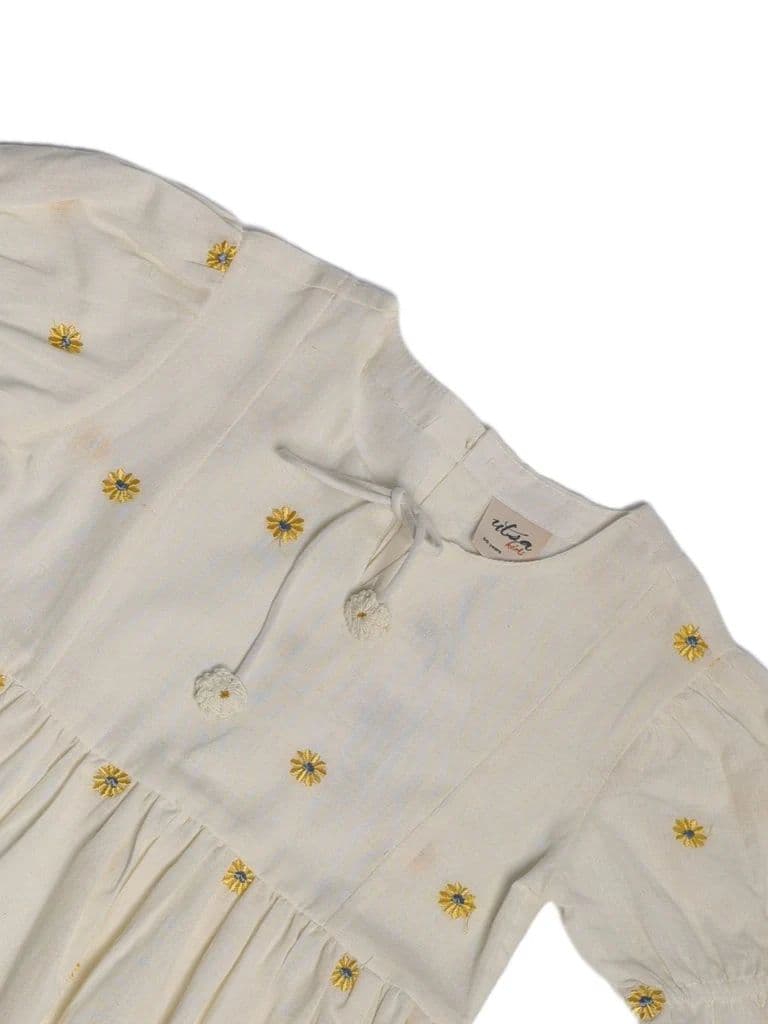 Utsa Kids Girls White Floral Embroidered Cotton-Blend Dress - (8-14 yrs) — photo 5