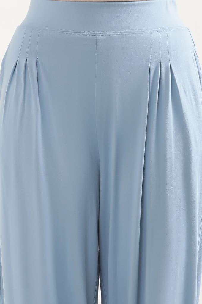 Light Blue Solid Pleated Harem Pants — photo 6
