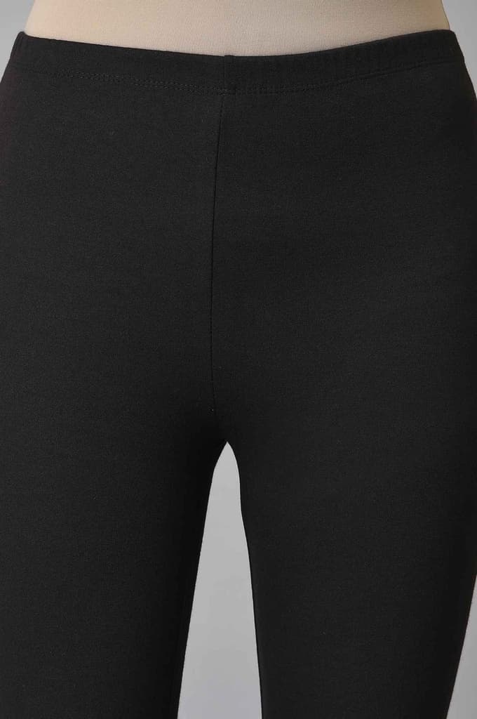 Black Solid Skinny Fit Cotton Tights With Elasticated Waistband — photo 6
