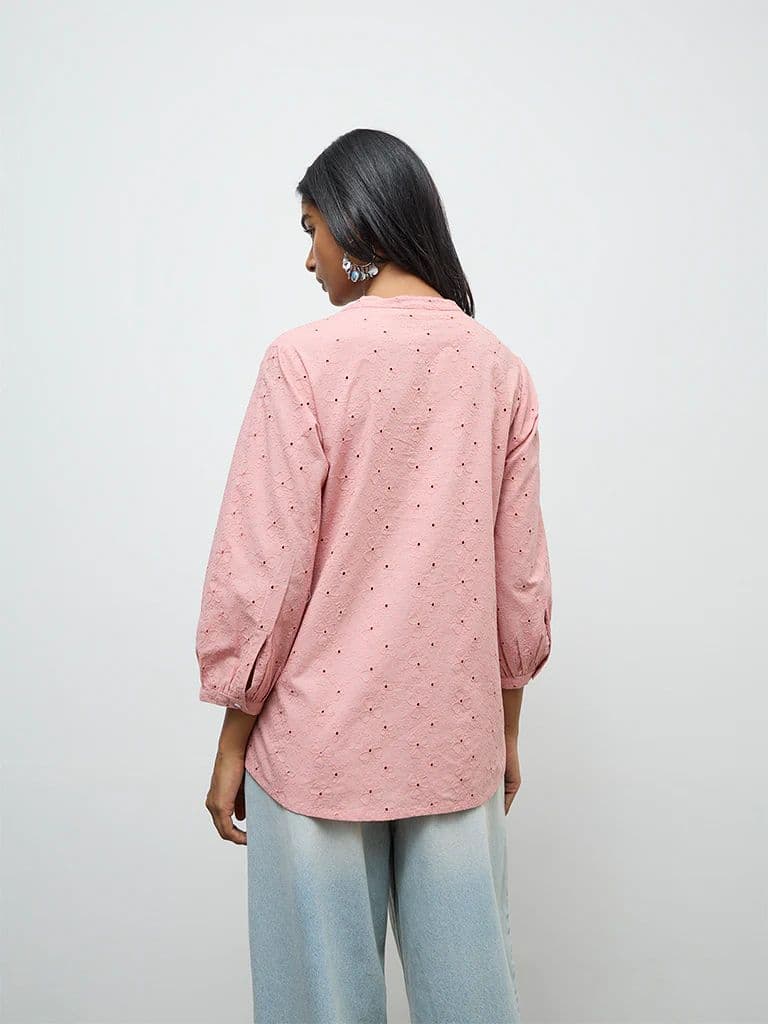 Utsa Pink Floral Embroidered Cotton Tunic — photo 4