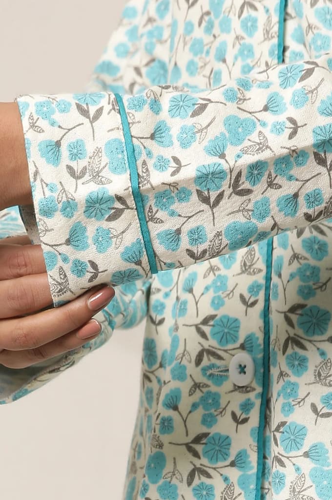 White and Blue Floral Printed Top and Palazzo lounge Wear Set — photo 8