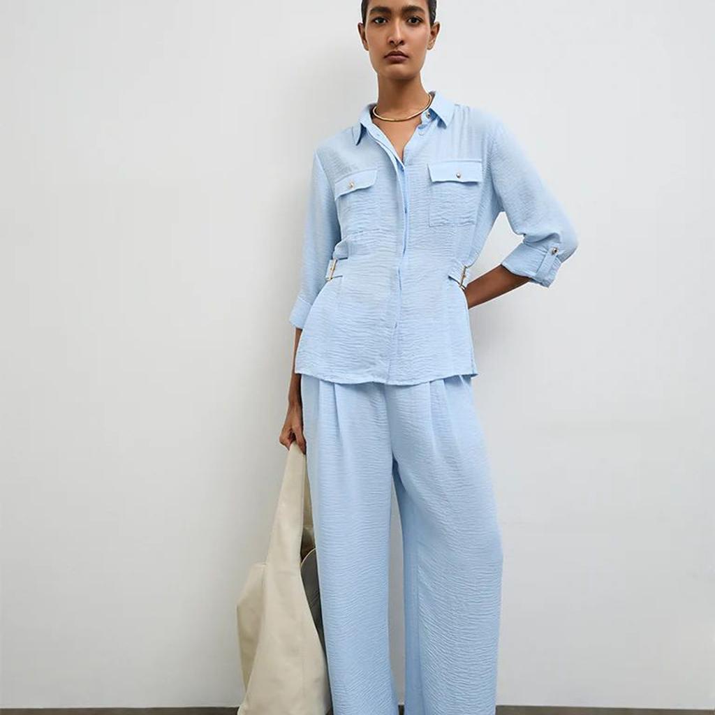 Wardrobe Light Blue Buckle-Detail Shirt