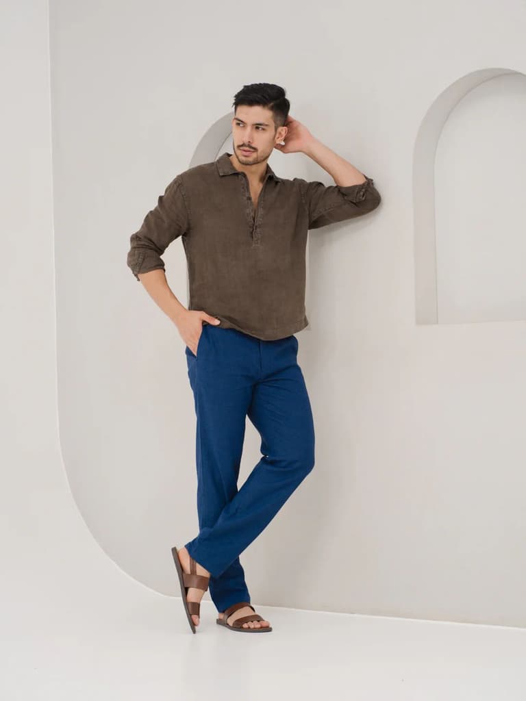 Aqualon Blue 100% Linen Pants
