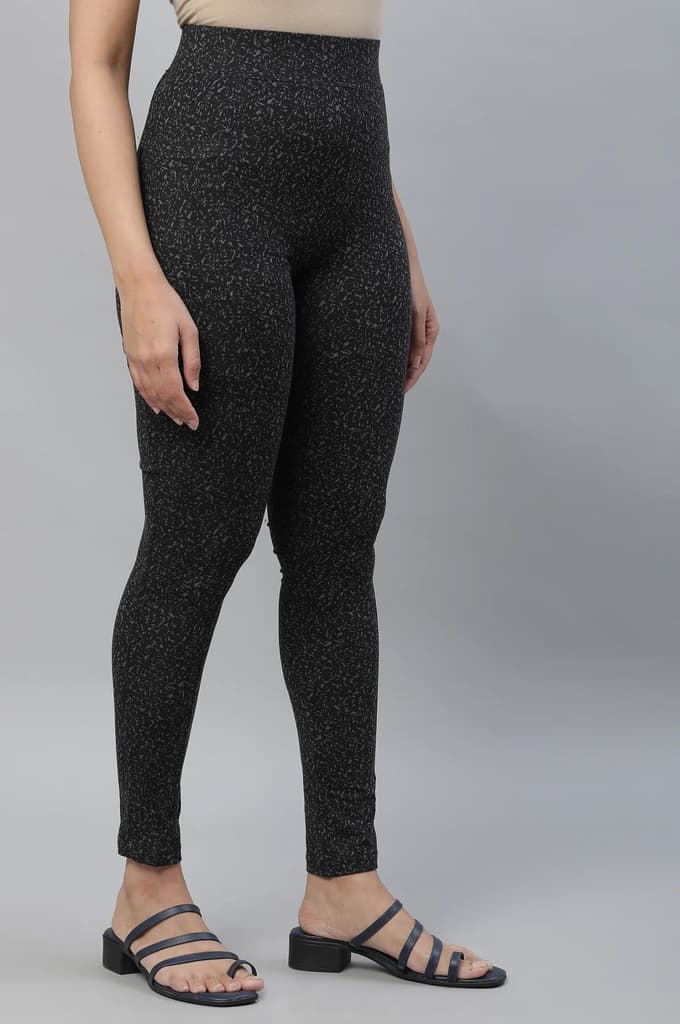 Black Printed Skinny Fit Tights With Elasticated Waist — photo 4