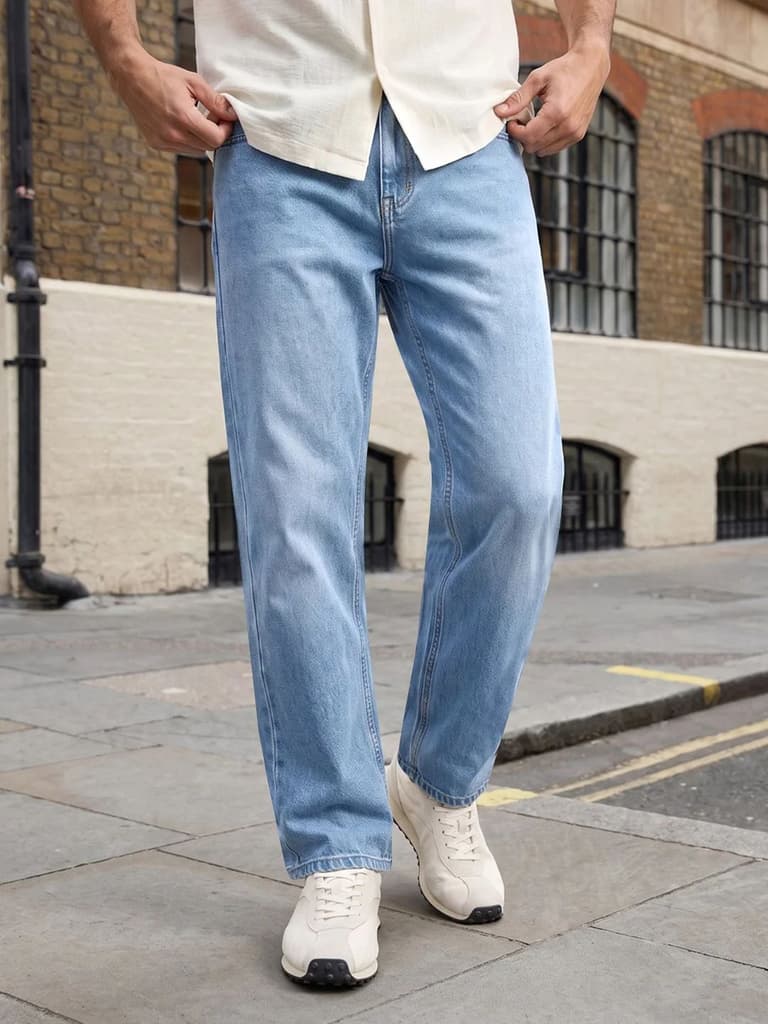 Men's Ice Blue Relaxed Fit Washed Denim Jeans Non-Stretchable — 28 / Ice Blue